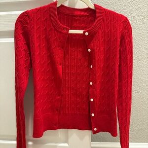 Red Cable Knit Cardigan Sweater